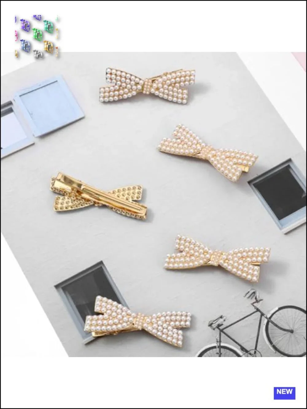 5-Piece Pearl Bow Hair Clips Set, Zinc Alloy Duckbill Claw Clips for All Hair